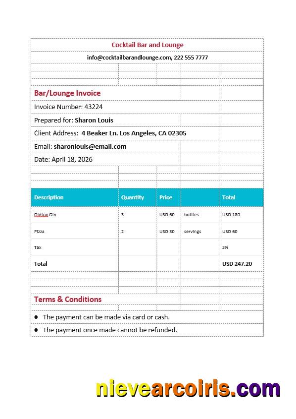 BarLounge Invoice